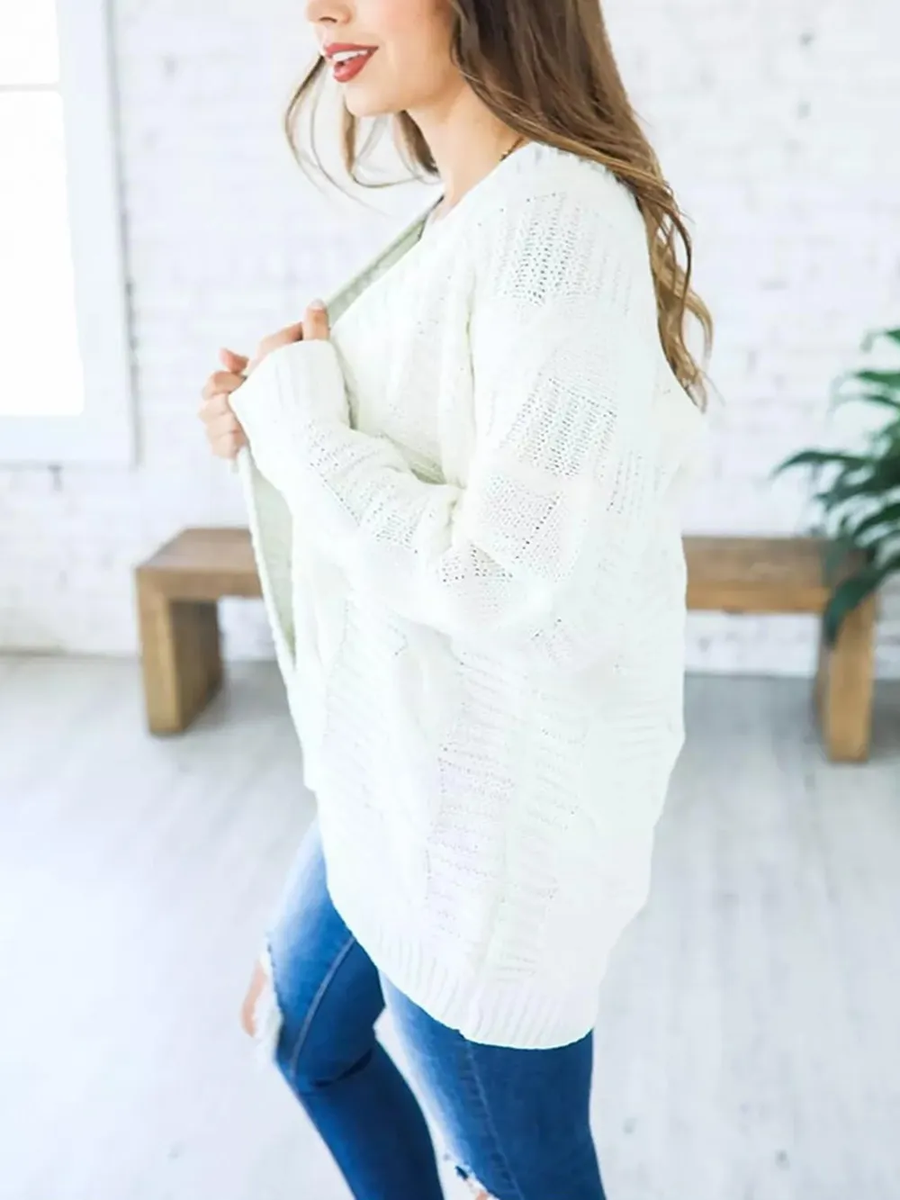 Cable-Knit Open Front Long Sleeve Cardigan, image 12