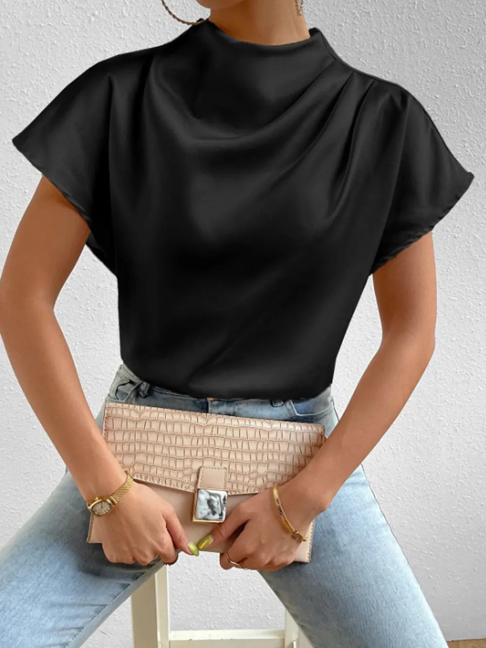 Mock Neck Short Sleeve Blouse, image 20