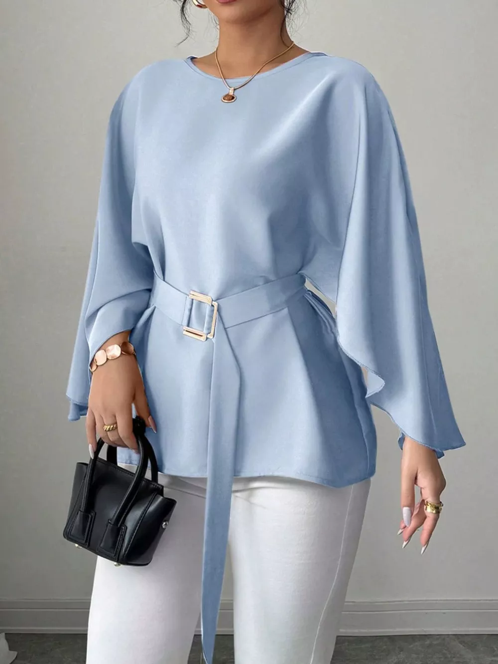 Batwing Sleeve Belted Blouse, image 2