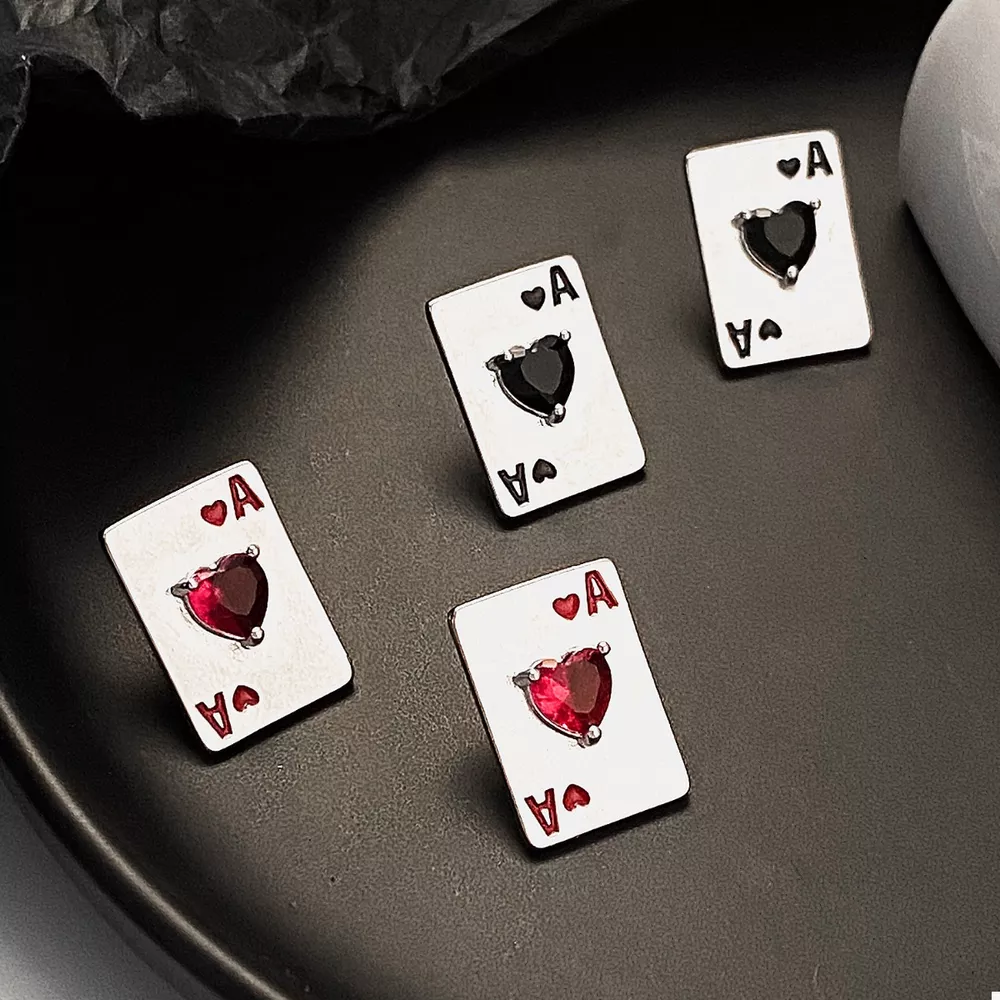 Poker Card Ace of Hearts Stud Earrings, image 2