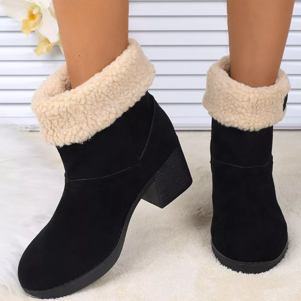 Plush Cuff Block Heel Boots, image 8