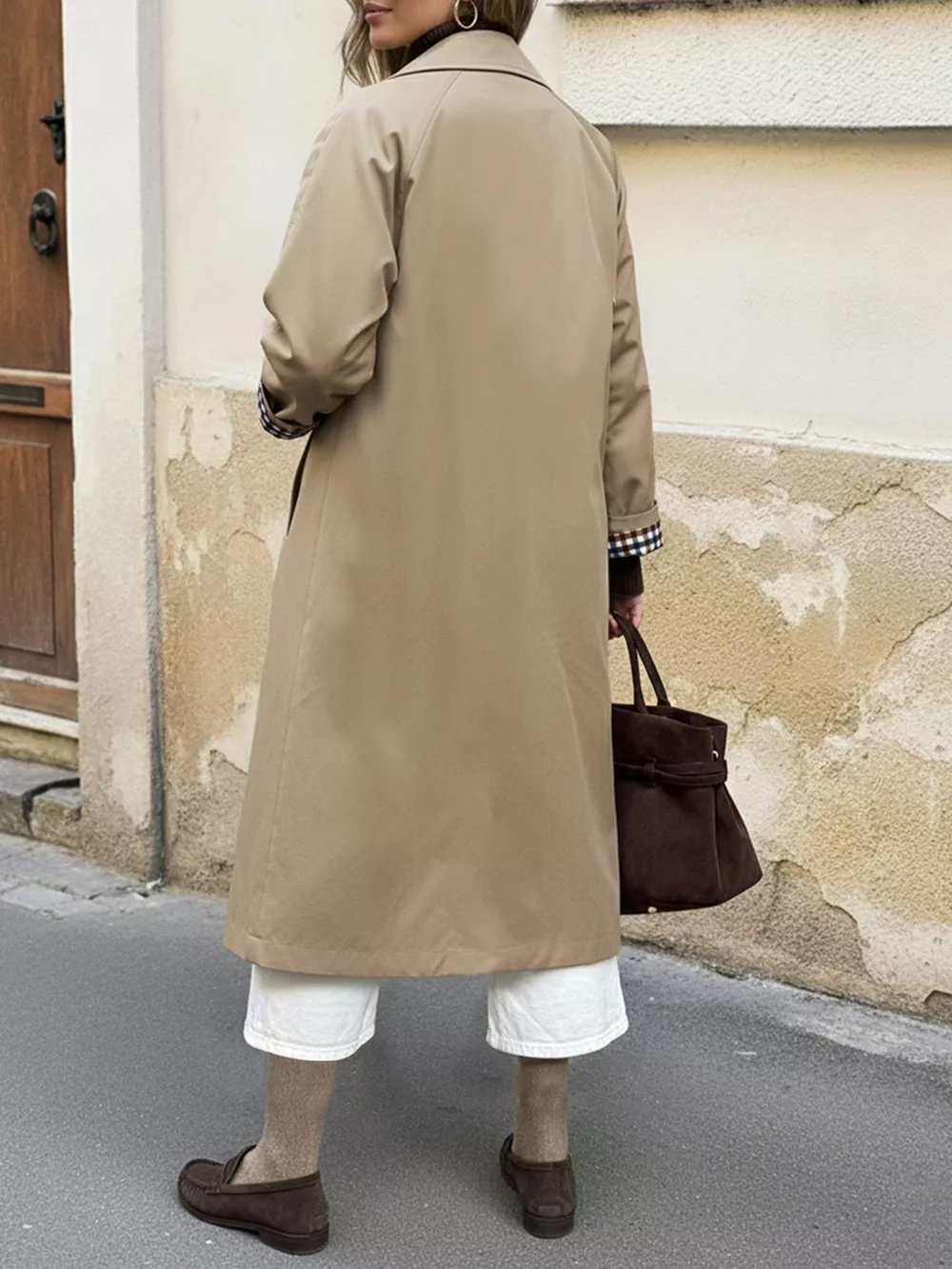 Checkered Lining Button Up Trench Coat, image 6