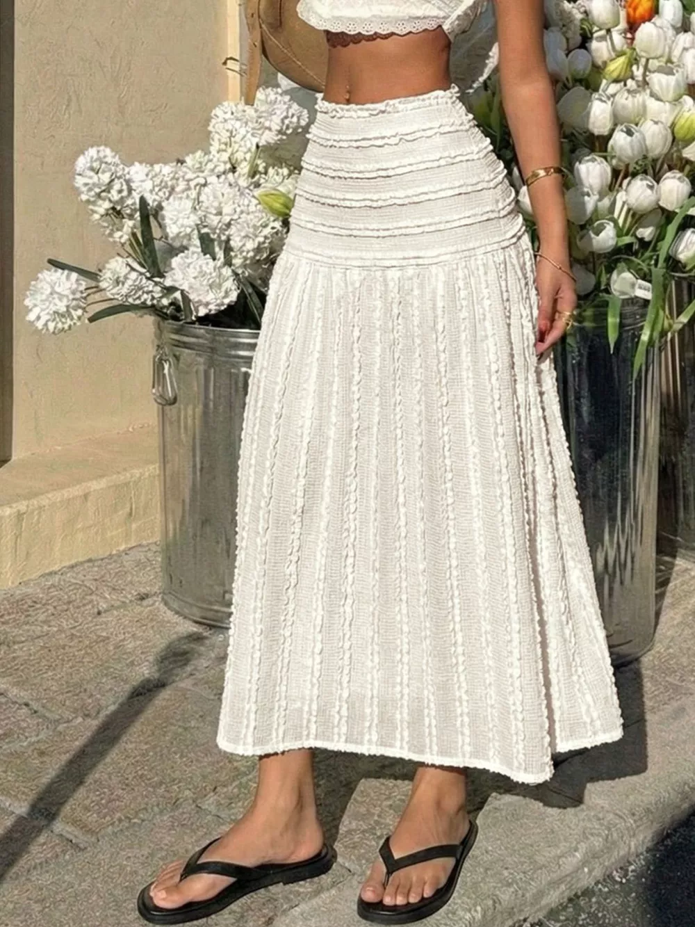 Textured A-Line Midi Skirt, image 2