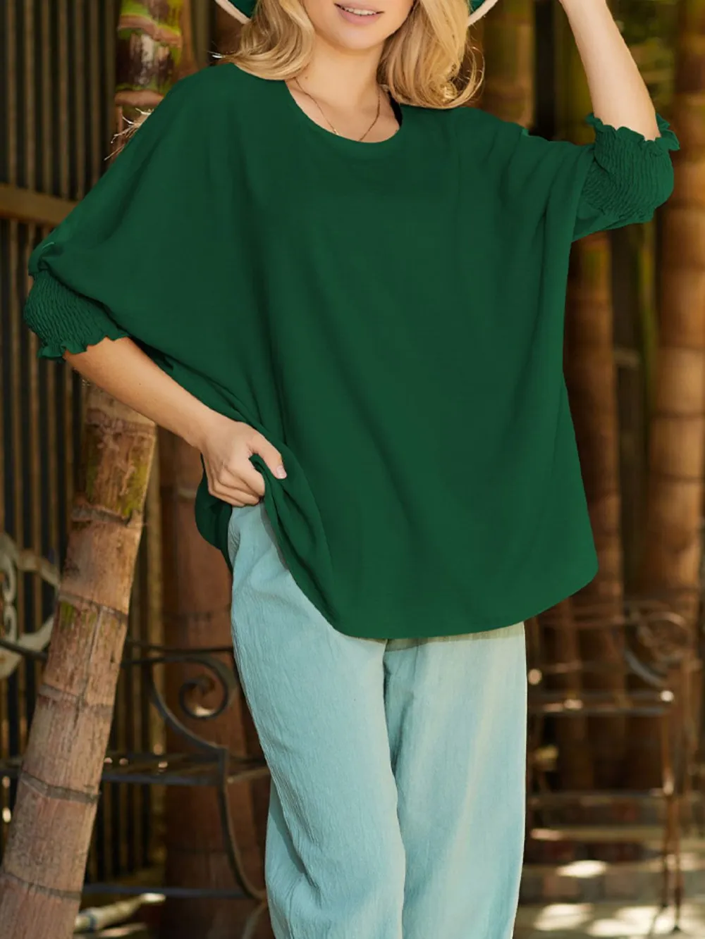 Round Neck Three-Quarter Sleeve Blouse, image 12