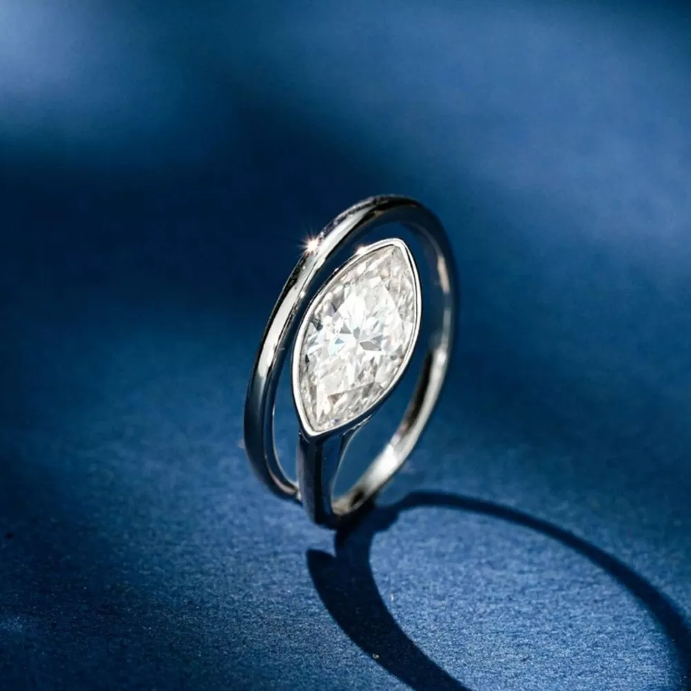 2 Carat 925 Sterling Silver Moissanite Marquise Cut Bypass Ring, image 2