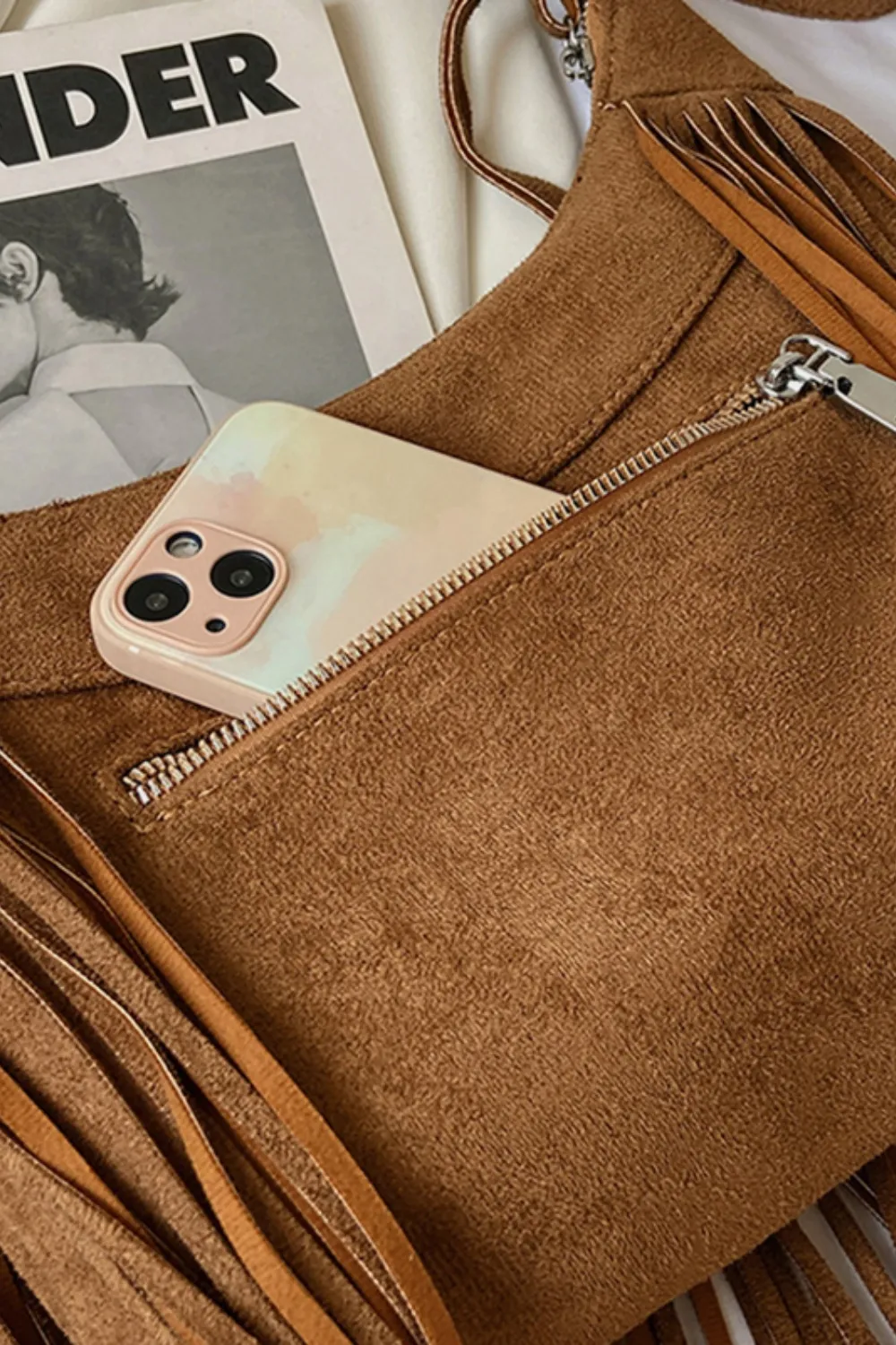Suede Fringe Adjustable Strap Shoulder Bag, image 10