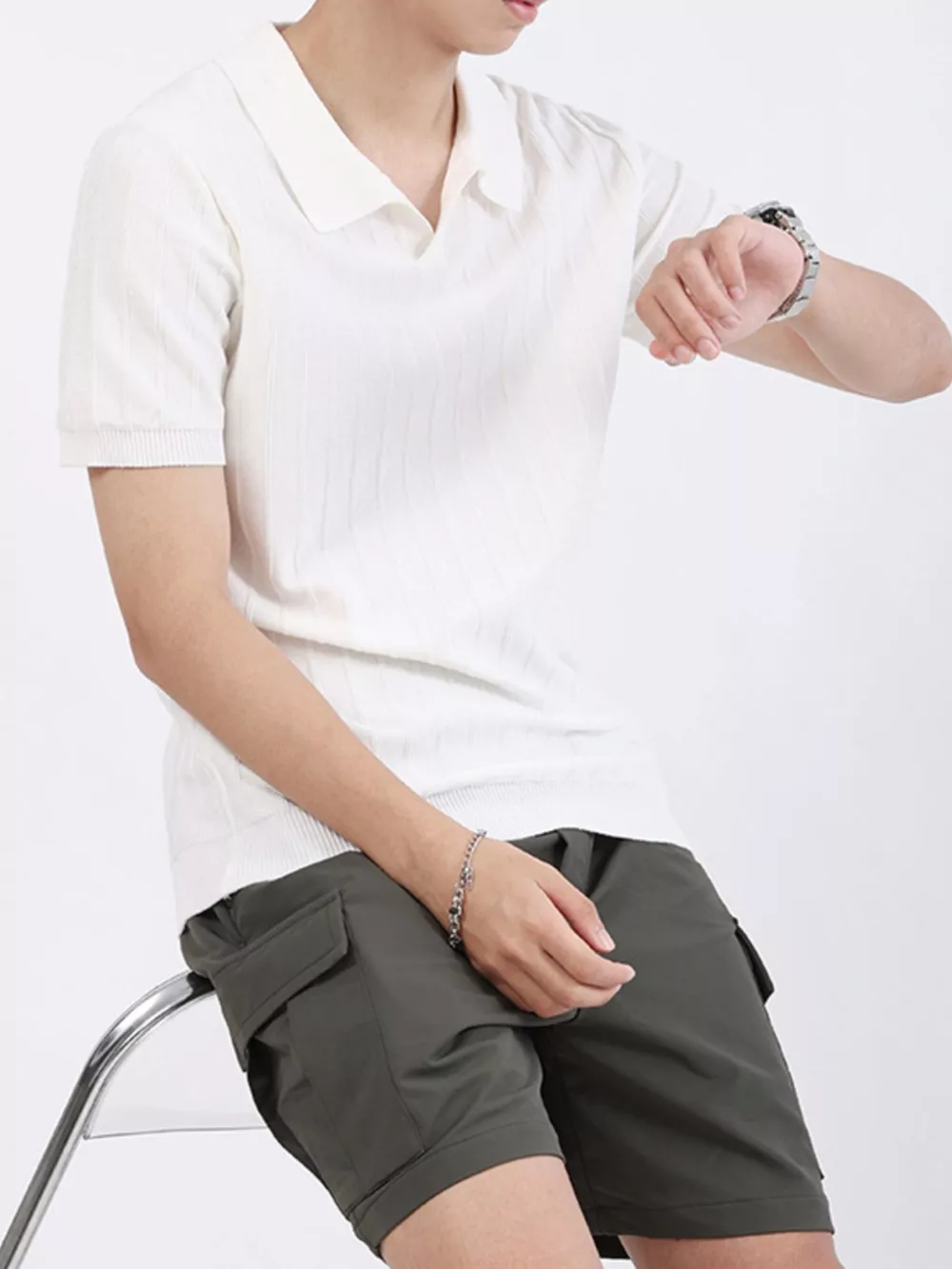 Men's Plus Size Striped Knitted Polo, image 11