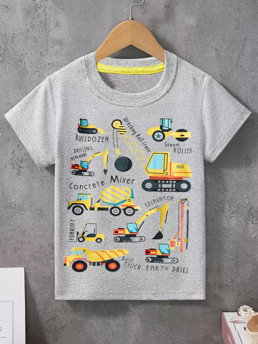 Children's Construction Vehicle Crew Neck Short Sleeve T-Shirt