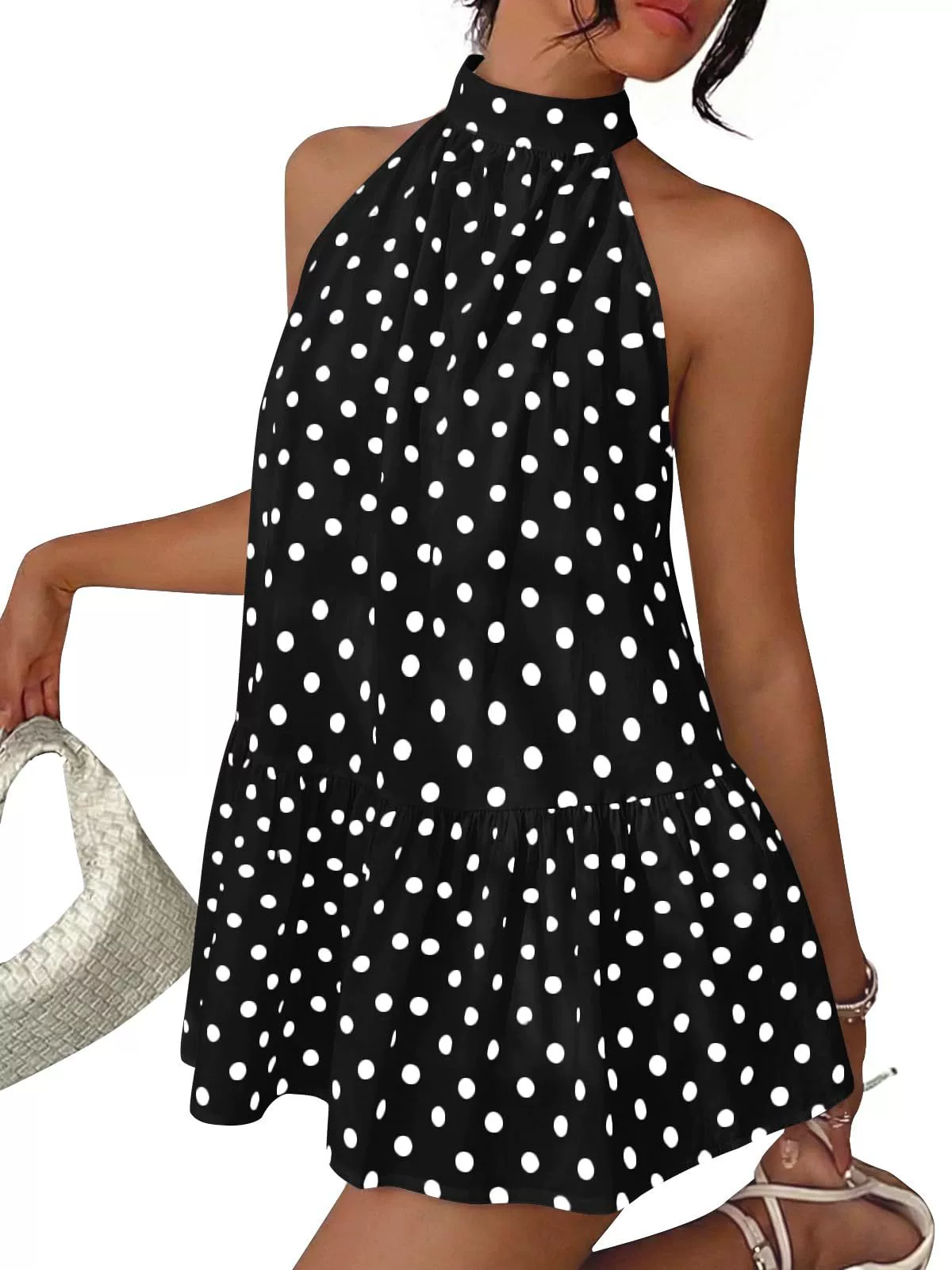 Polka Dot Halter Neck Mini Dress, image 2