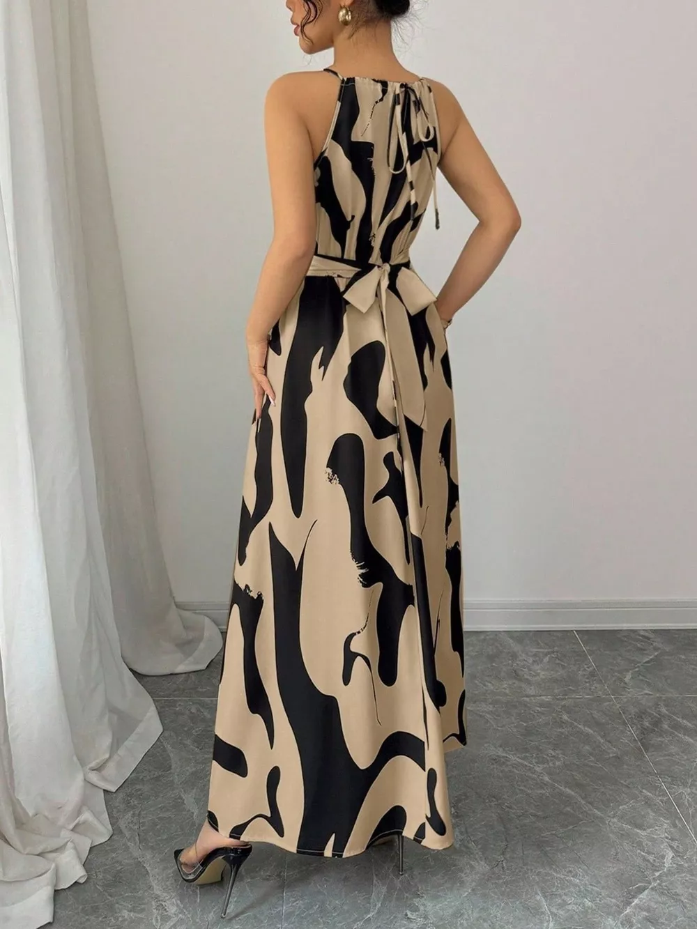 Abstract Print Halter Neck Maxi Dress, image 4