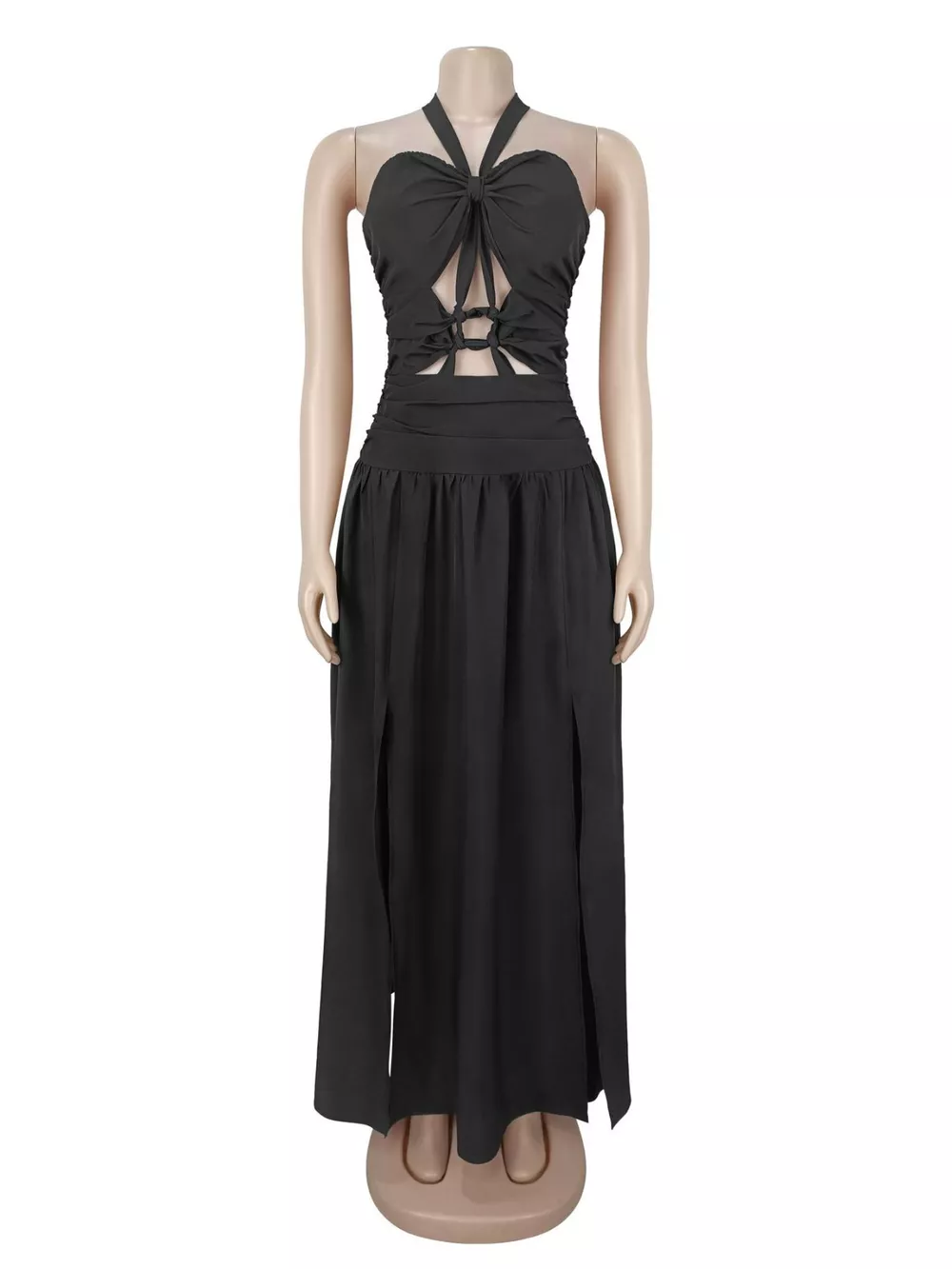 Halter Neck Cut-Out Maxi Dress with Front Slit, image 3