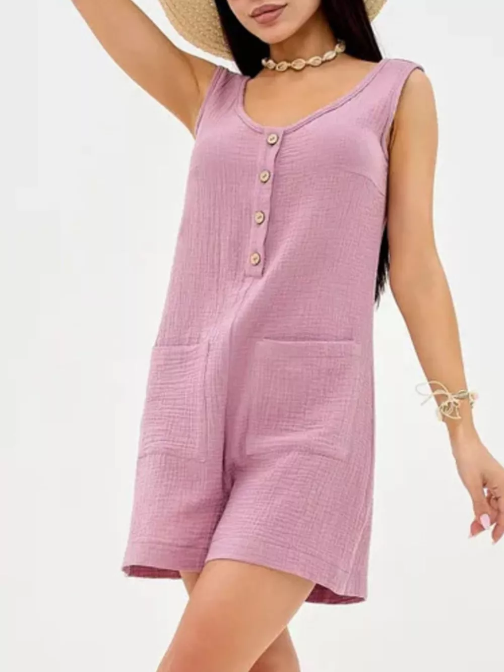 Casual Button-Down Sleeveless Romper, image 8