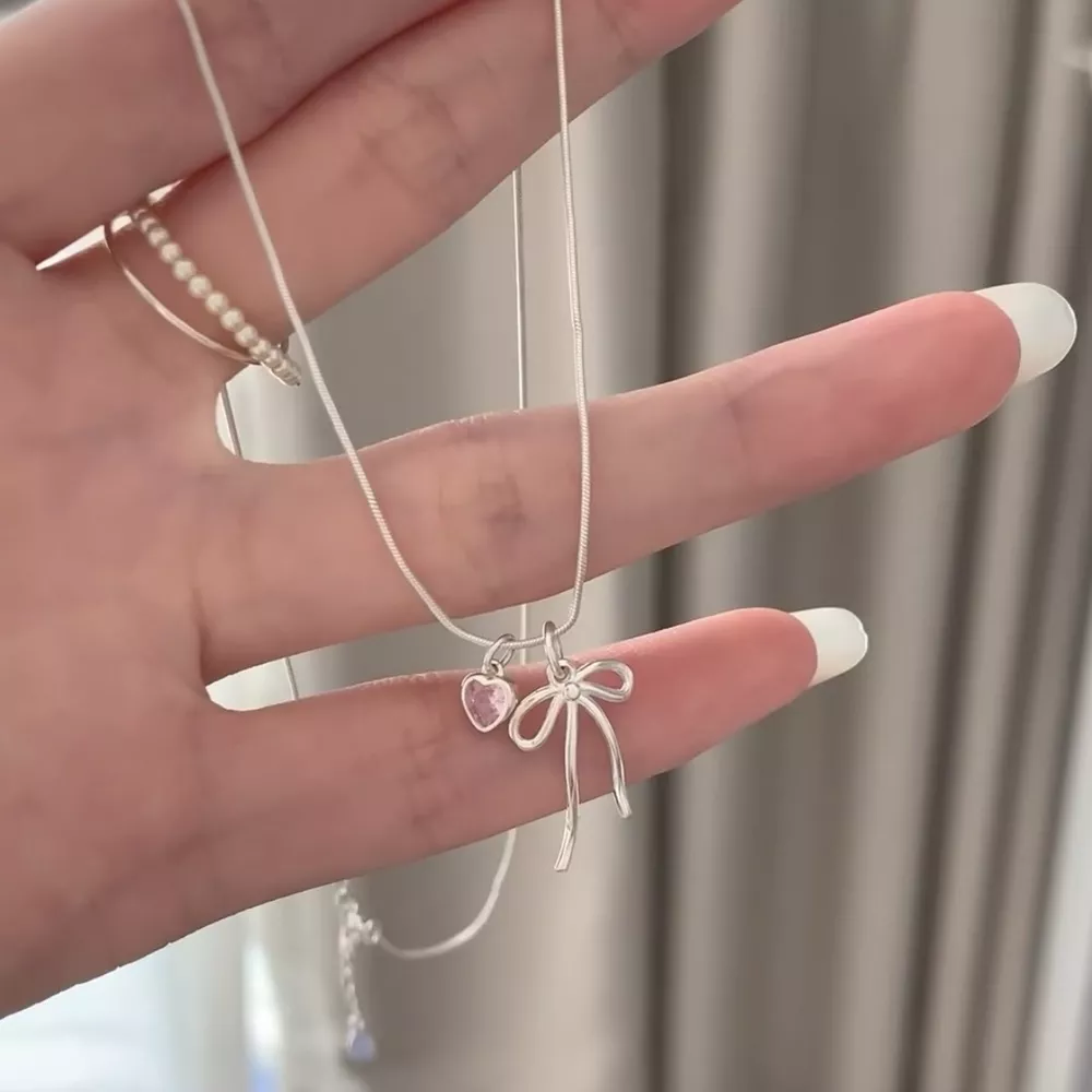 Bow & Heart Pendant Necklace