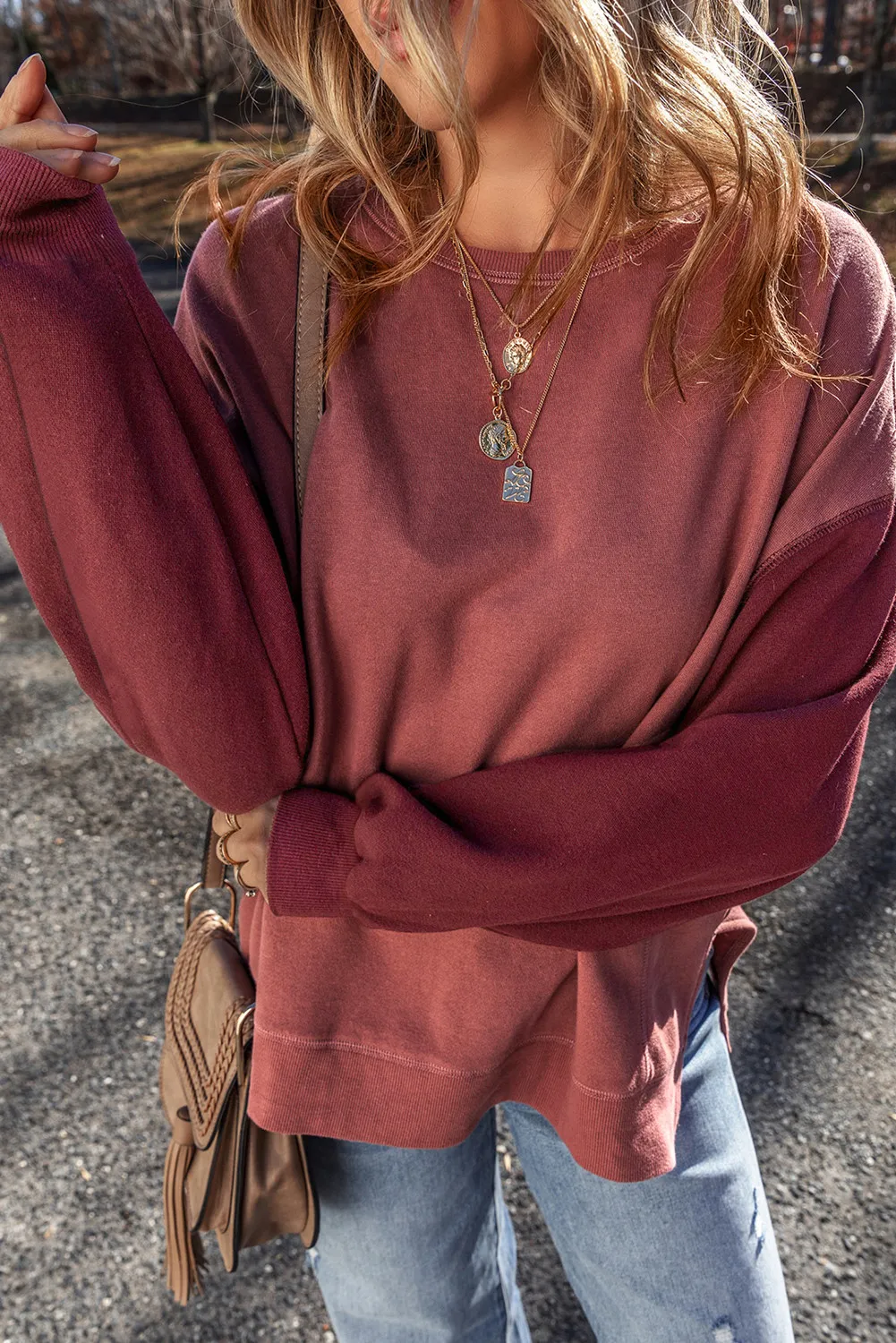 Contrast Round Neck Long Sleeve Sweatshirt, image 13