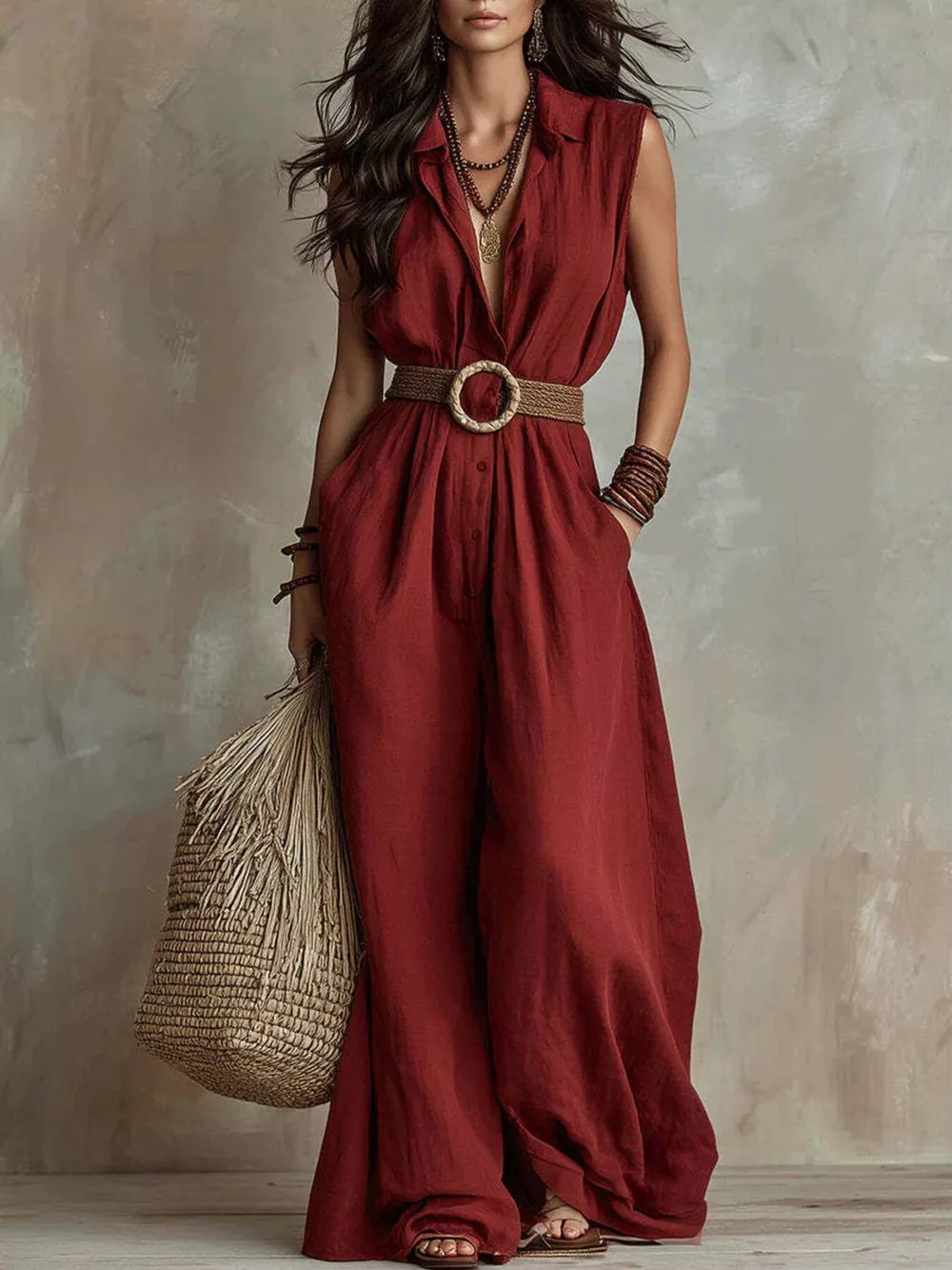 Full Size Sleeveless Wide Leg Jumpsuit Plus Size, image 5