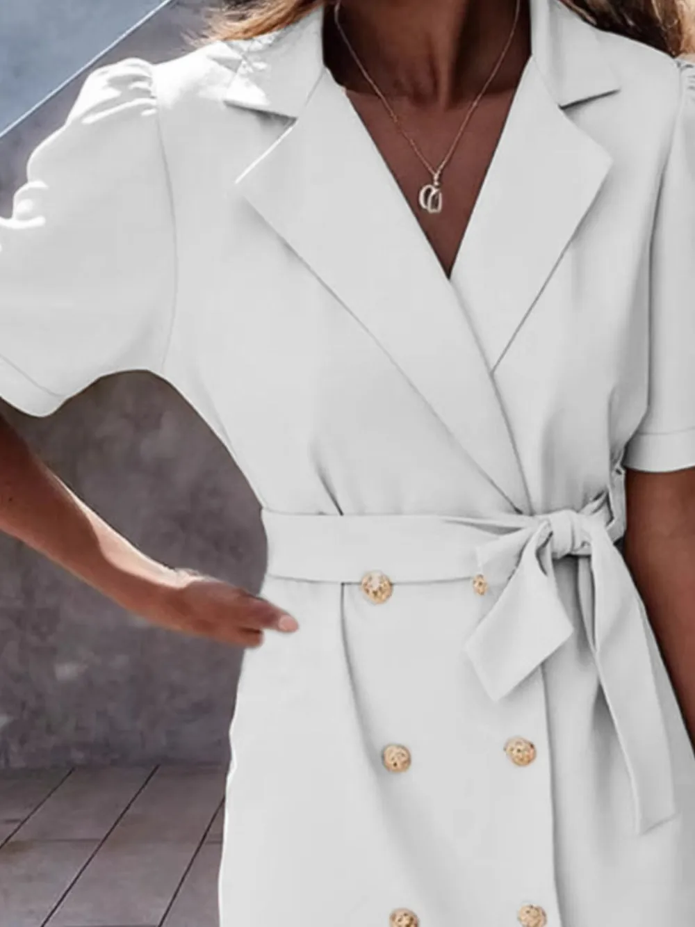 Lapel Collar Short Sleeve Tie Waist Mini Dress, image 6