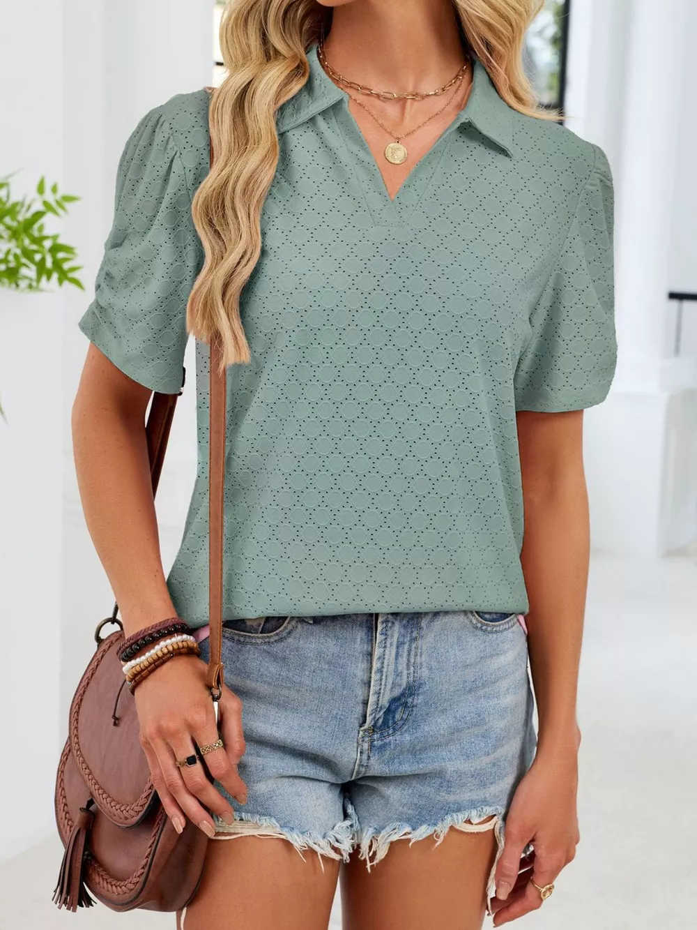 Eyelet Short Sleeve Blouse, image 14