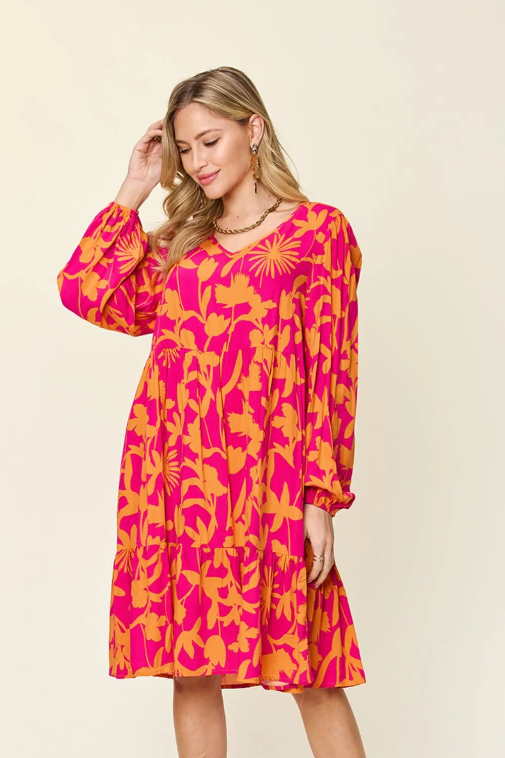 Full Size Printed Ruffle Hem Dress with Pocket, image 18