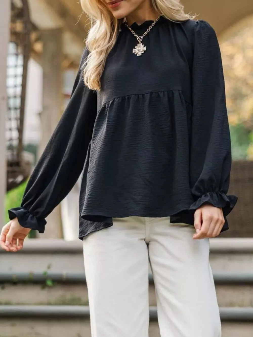 Frill Mock Neck Flounce Sleeve Blouse, image 7