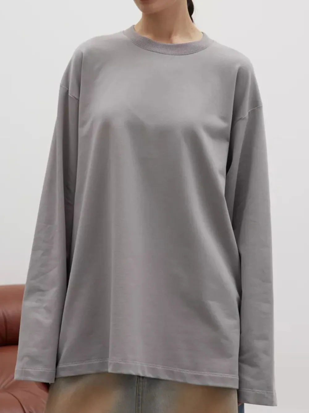 Round Neck Dropped Shoulder Long Sleeve T-Shirt, image 28