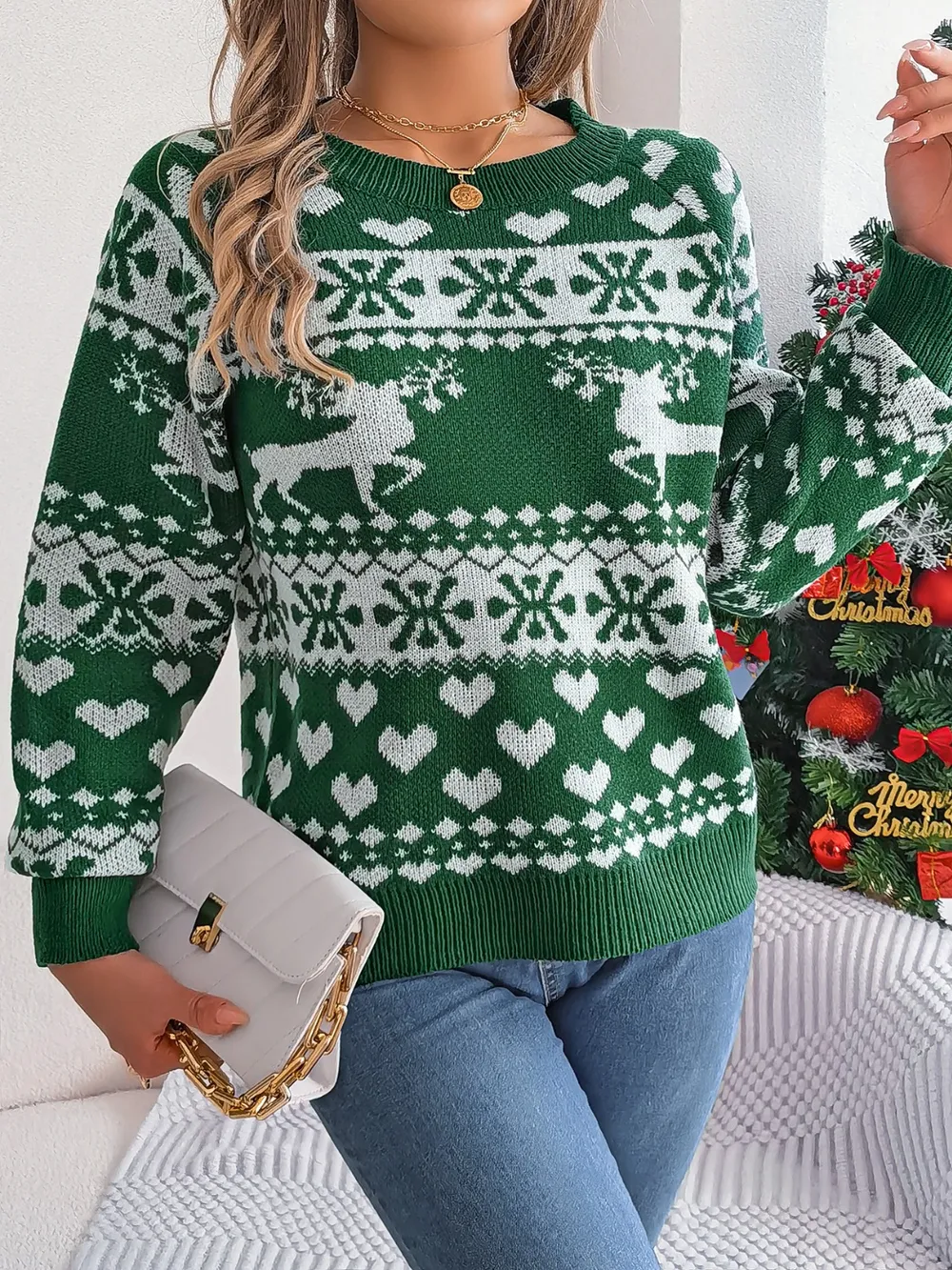Christmas Element Round Neck Long Sleeve Sweater, image 7
