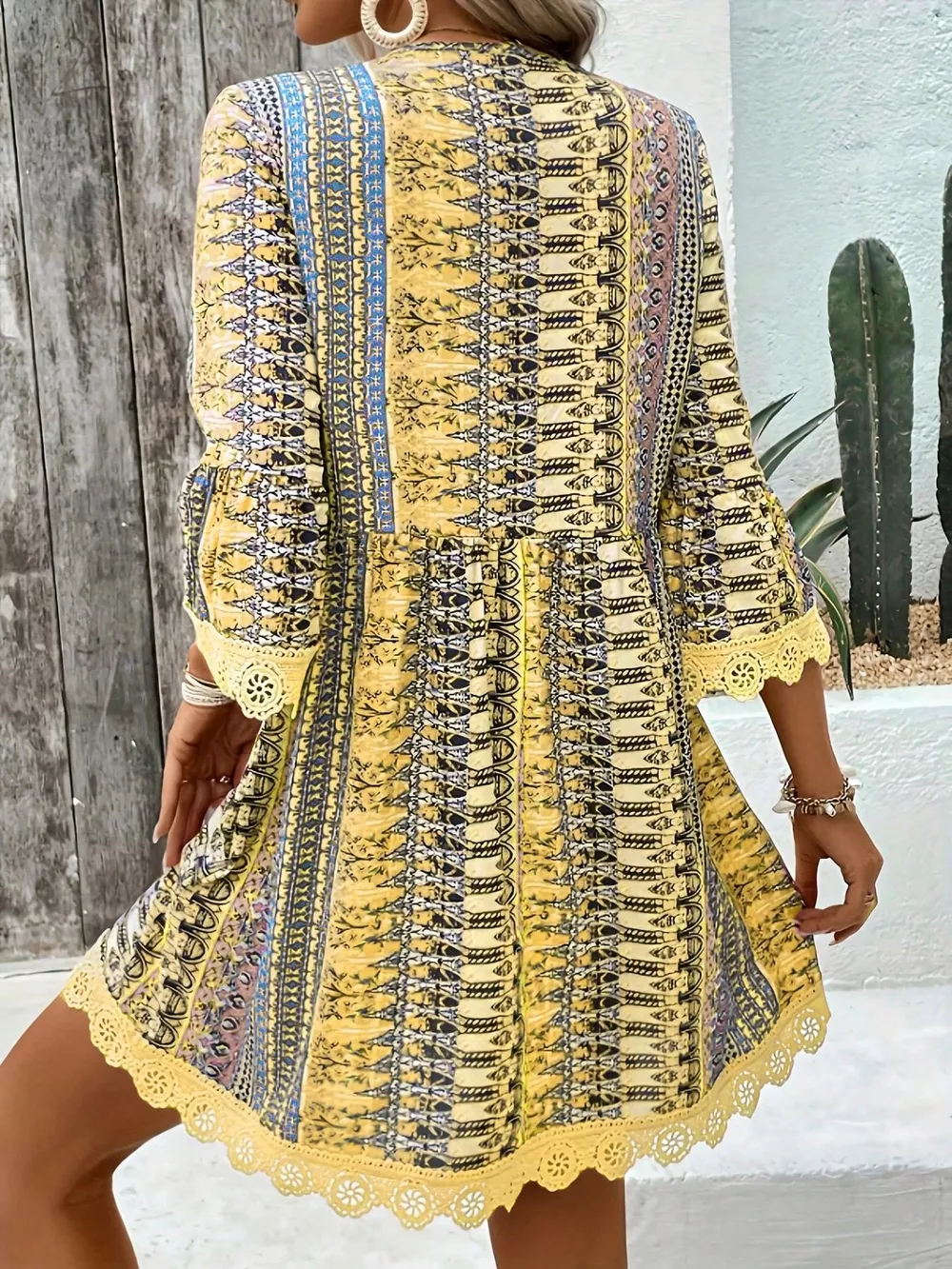 Printed V-Neck A-Line Dress, image 3