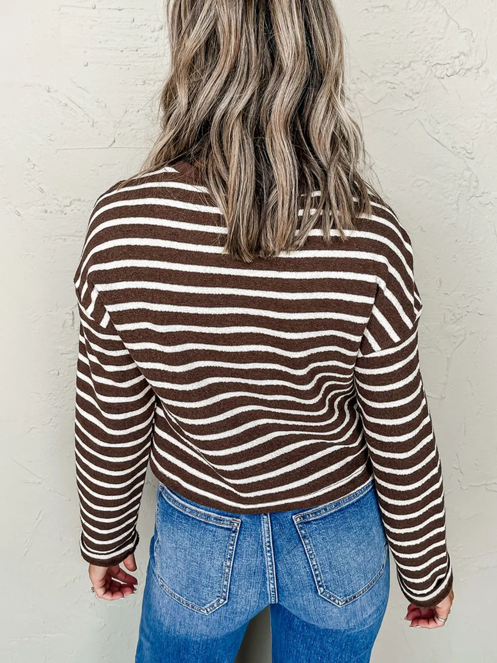 Stripe Cropped Crew Neck Long Sleeve T Shirt, image 4