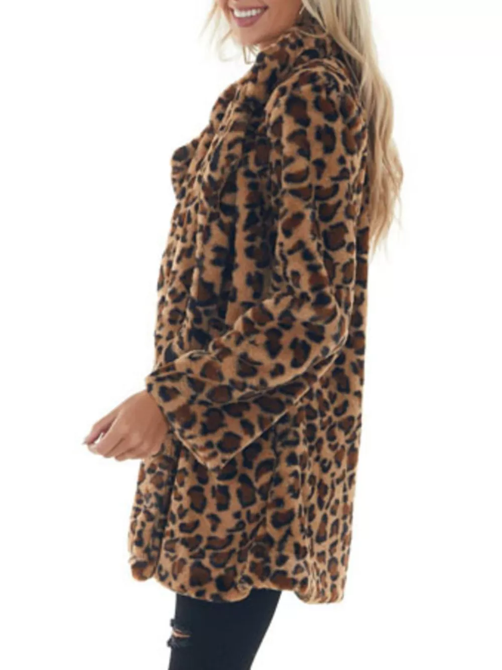 Full Size Leopard Open Front Outerwear Plus Size, image 4