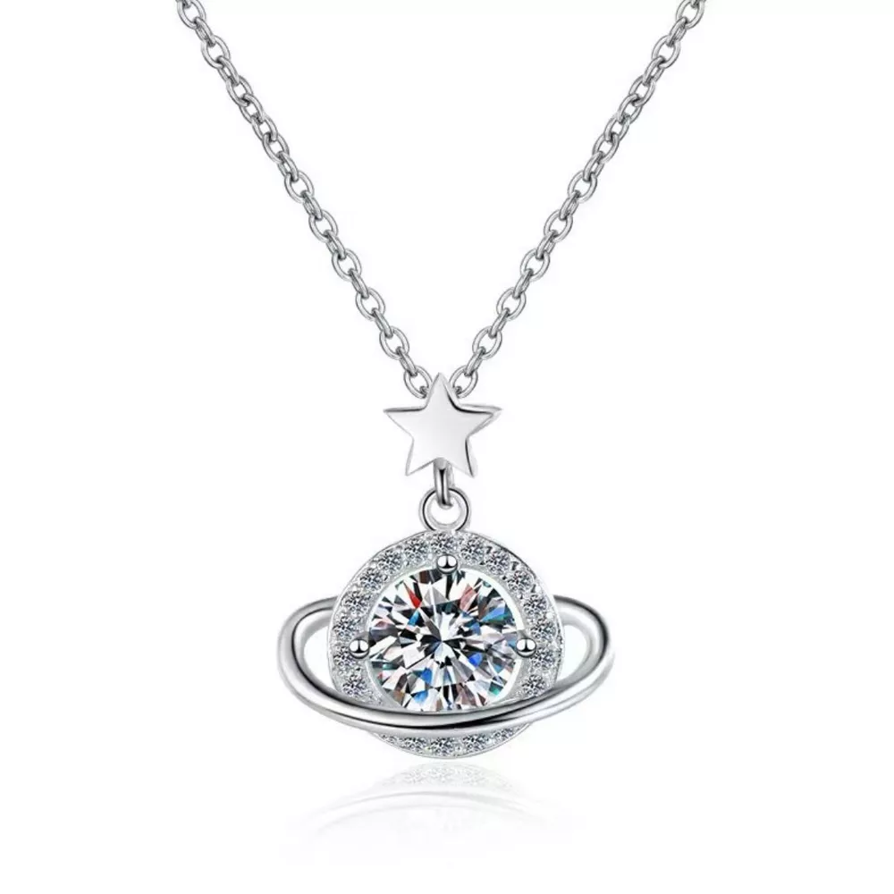 1 Carat 925 Sterling Silver Moissanite Planet Pendant Necklace, image 6