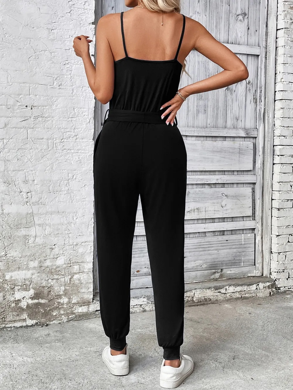 Scoop Neck Tie Waist Jumpsuit, image 10