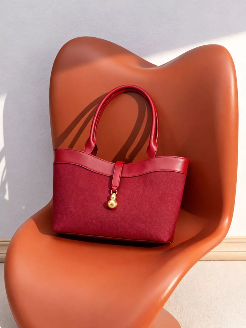 Suede Crossbody Bag with Gold Charm, image 6