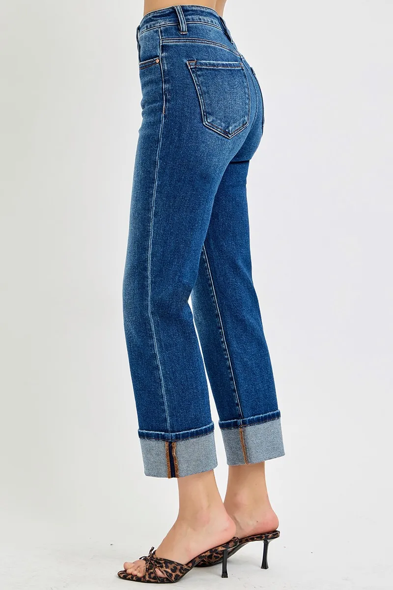 Full Size High Rise Ankle Straight Cuffed Jeans Plus Size, image 4