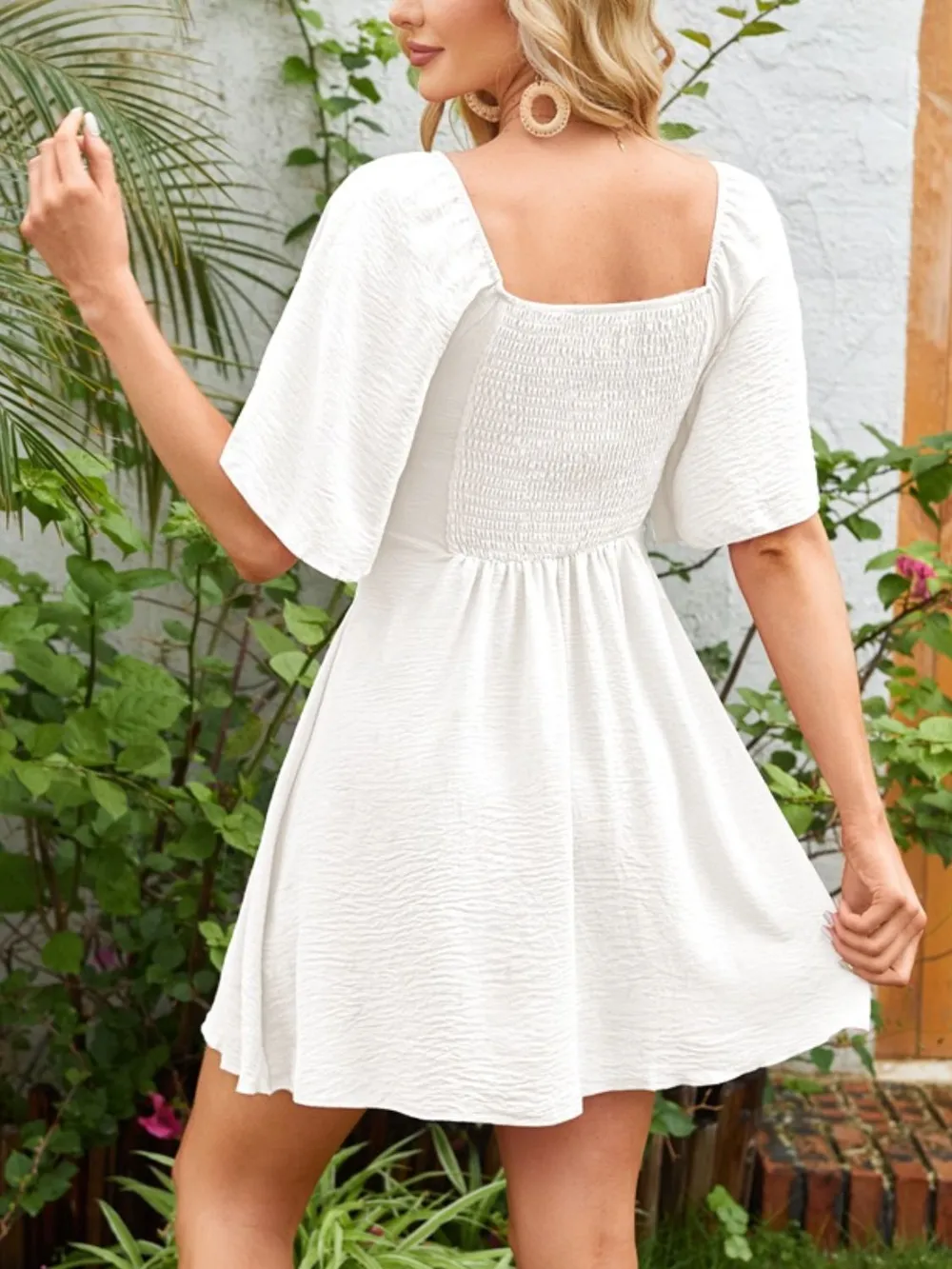 Smocked Back Knotted Flutter Sleeve Dress, image 17