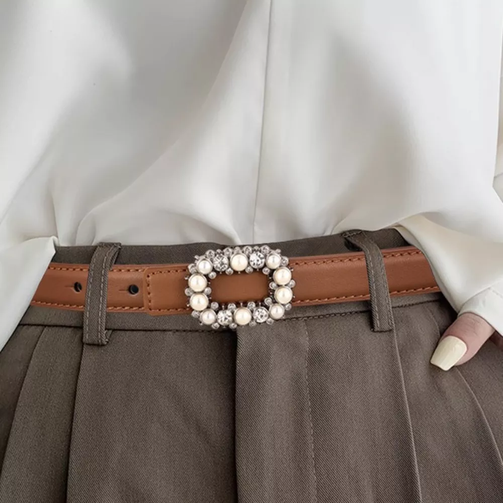 Pearl Buckle Leather Belt, image 2
