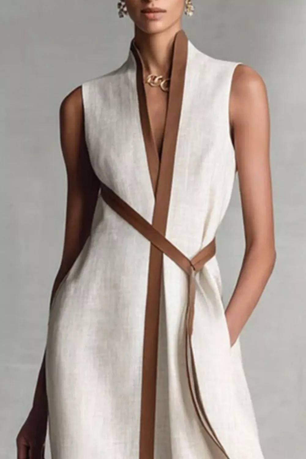 Sleeveless Contrast Trim Midi Dress, image 3