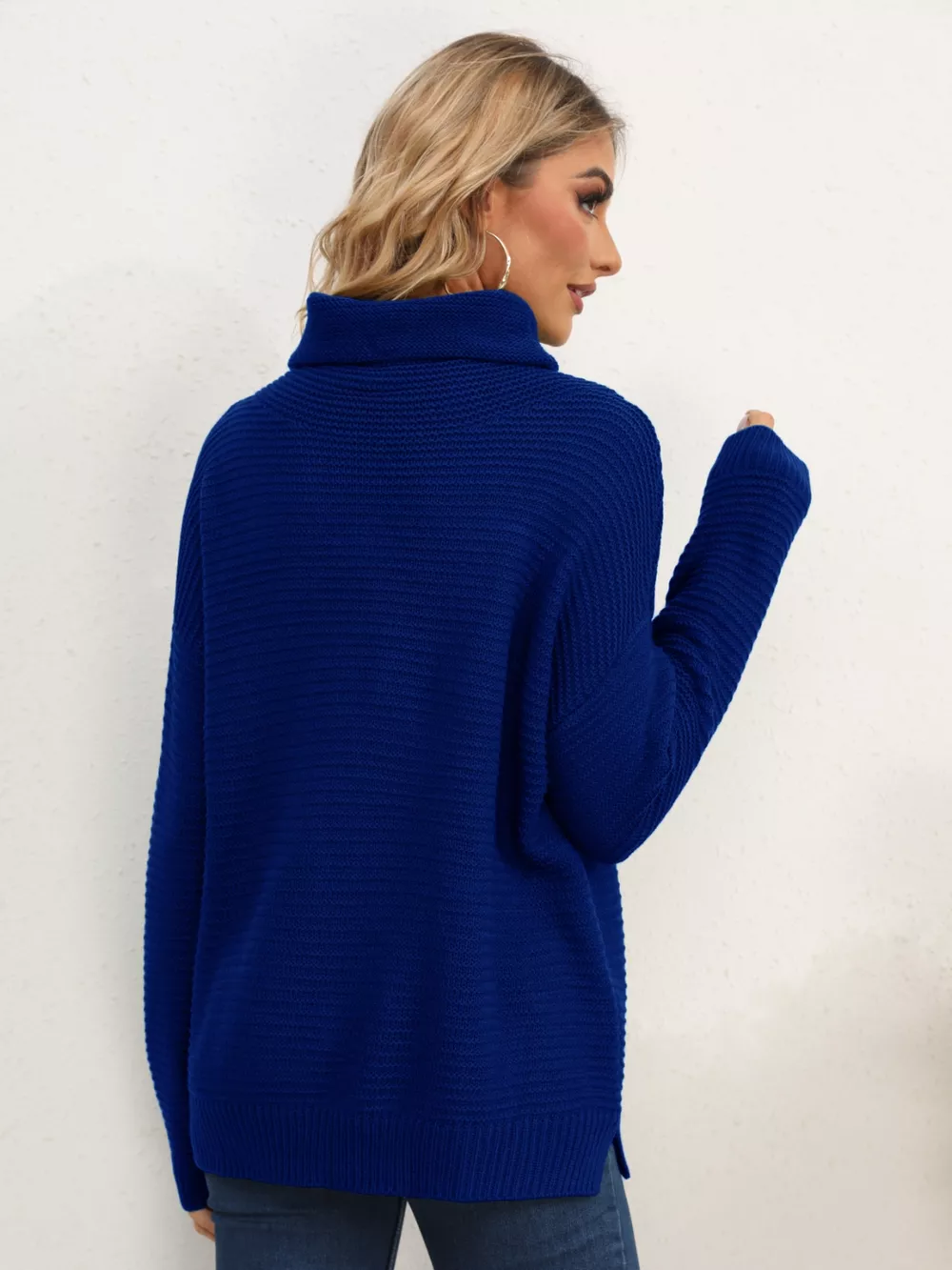 Slit Turtleneck Dropped Shoulder Sweater, image 27