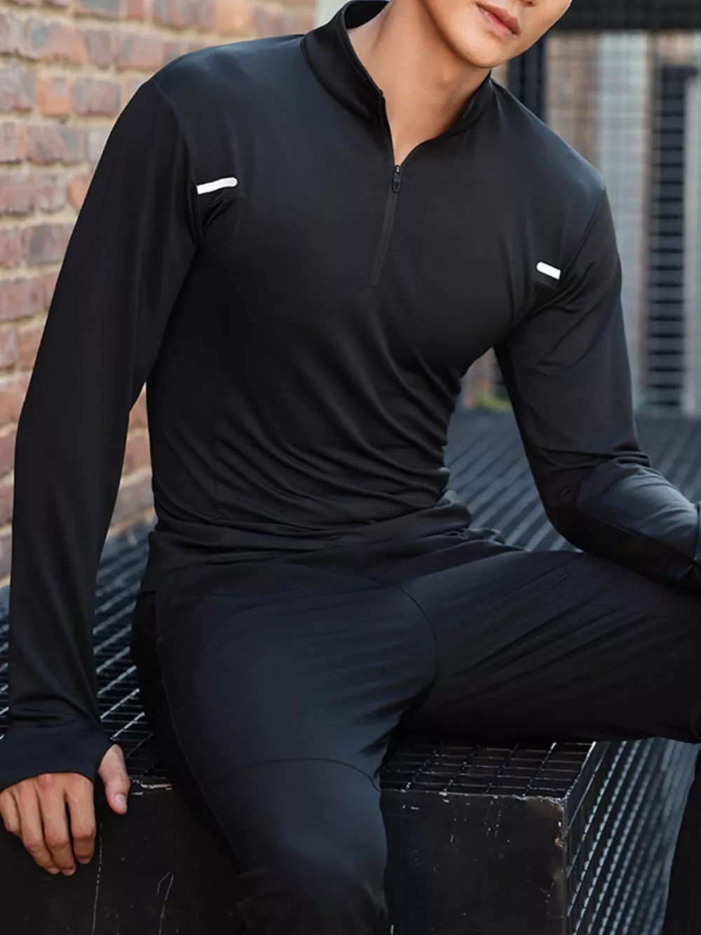 Men's Plus Size Quarter Zip Long Sleeve Active T-Shirt, image 2