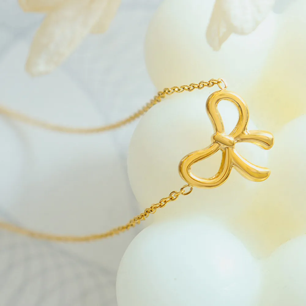 Gold-Plated Titanium Steel Bow Pendant Necklace, image 4