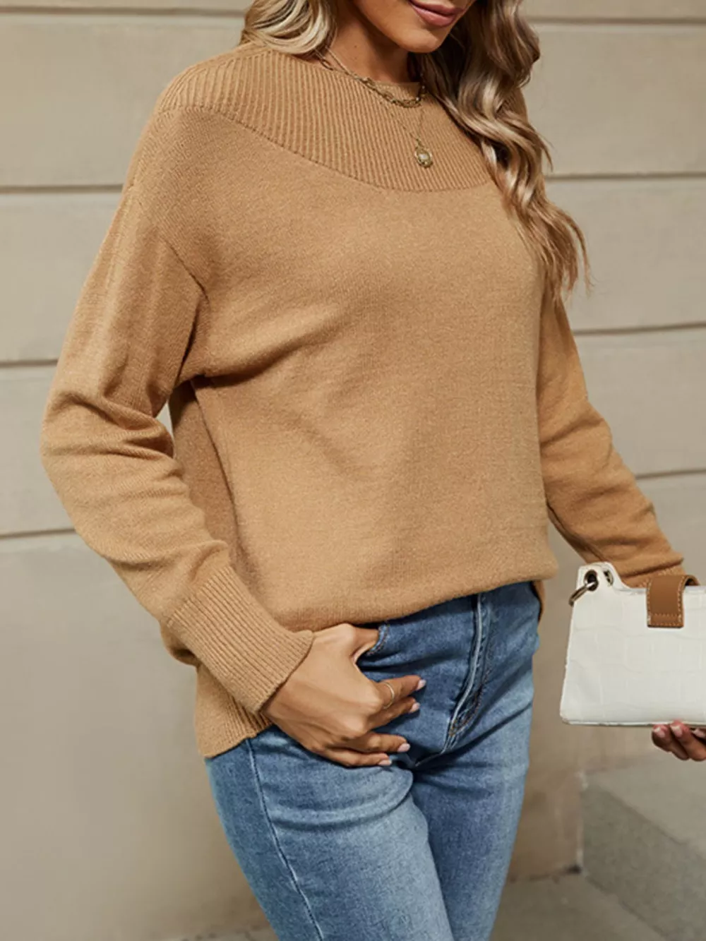Ribbed Knit Dropped Shoulder Sweater, image 8