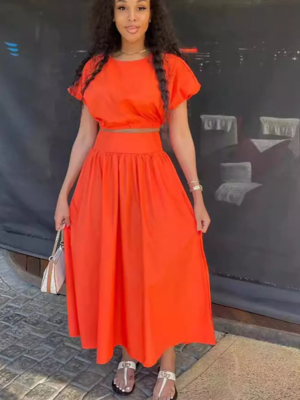 Short Sleeve Crop Top and Skirt Set, image 2
