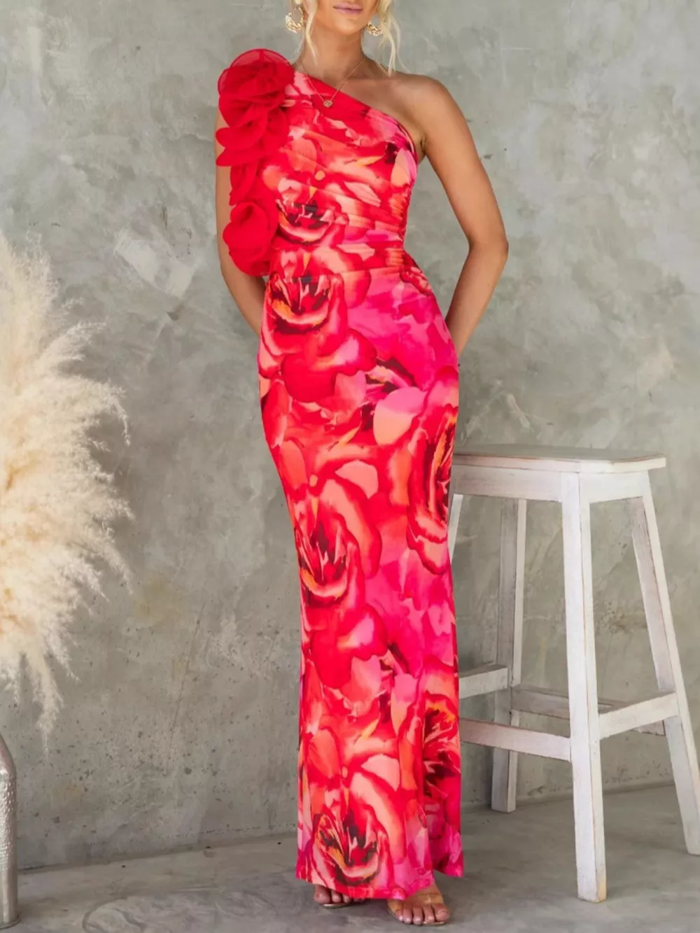 Floral Print One-Shoulder Maxi Dress, image 13