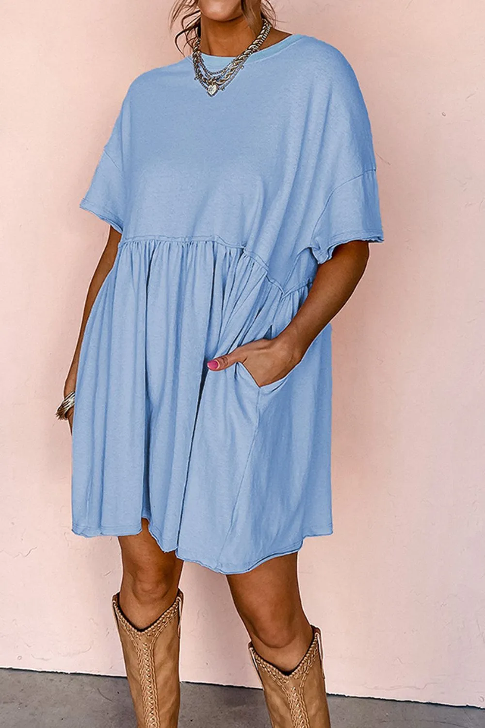Round Neck Half Sleeve Mini Tee Dress, image 8