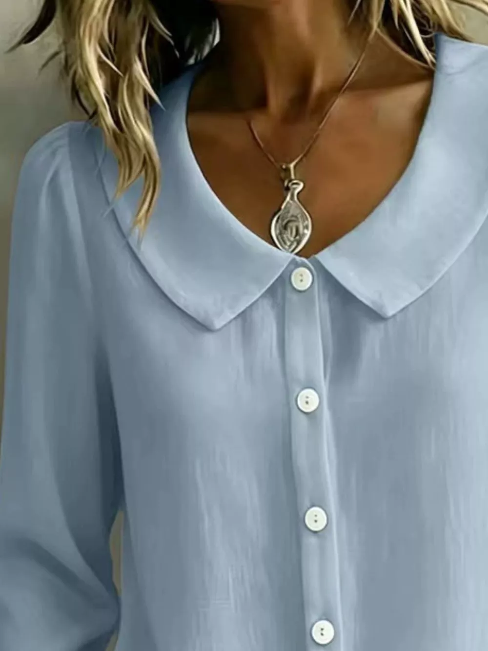 Full Size Peter Pan Collar Button-Down Shirt Plus Size, image 4