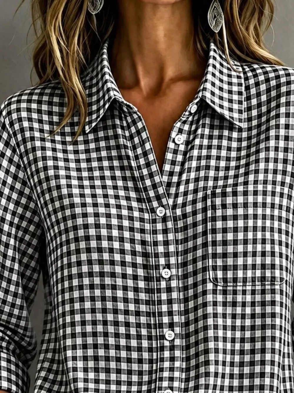 Gingham Button-Down Long Sleeve Shirt, image 8