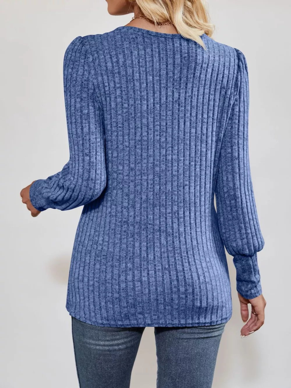 Ribbed Knit Slit Long Sleeve T-Shirt, image 12