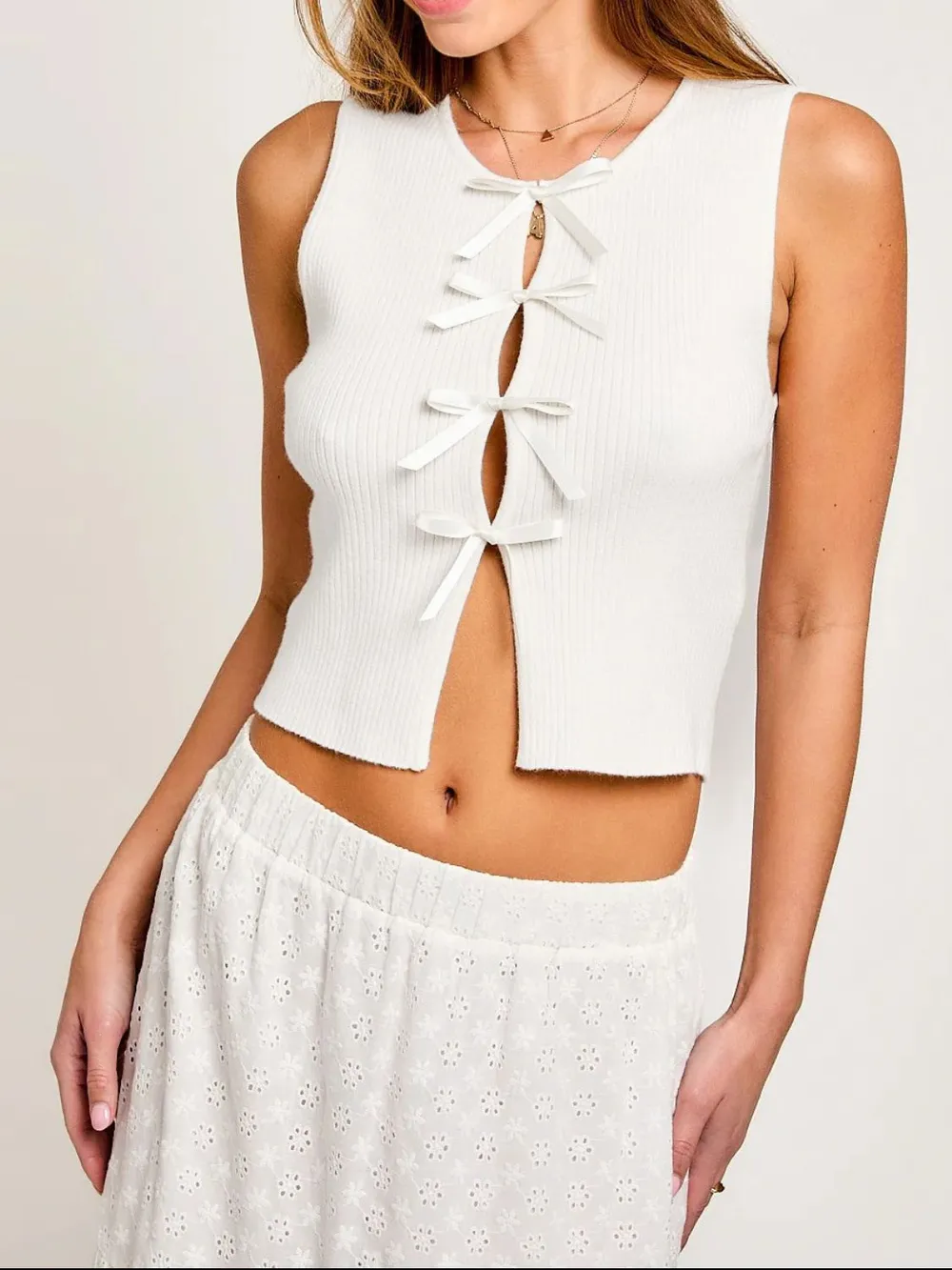 Bow Round Neck Cropped Tank, image 9