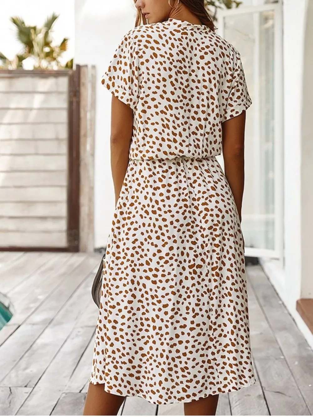 Animal Print Drawstring Waist Midi Dress, image 3