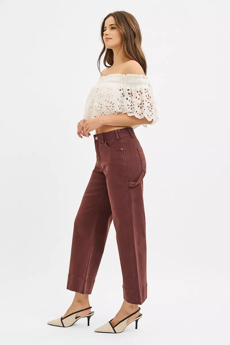 Tummy Control High Rise Crop Wide No Waist Band Pants, image 4