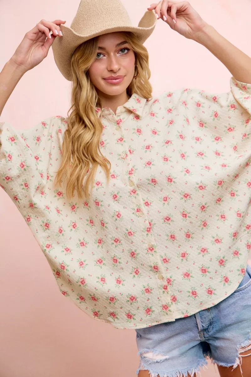 Flower Printed Short Dolman Blouse Top, image 3