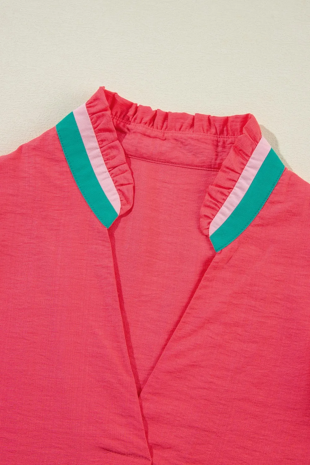 Contrast Trim Notched Short Sleeve Blouse, image 9